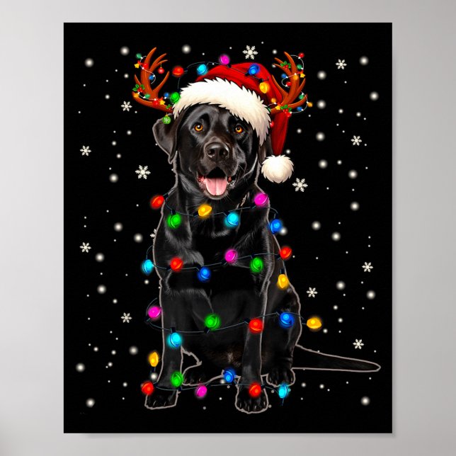 Póster Black Lab Labrador Christmas Tree Light Pajama Dog (Frente)