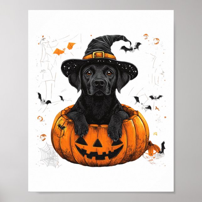 Póster Black Lab Labrador Pumpkin Halloween Acción de Gra (Frente)