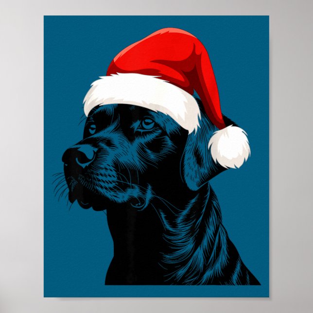 Póster Black Lab Labrador Santa Hat Christmas Holiday Pet (Frente)