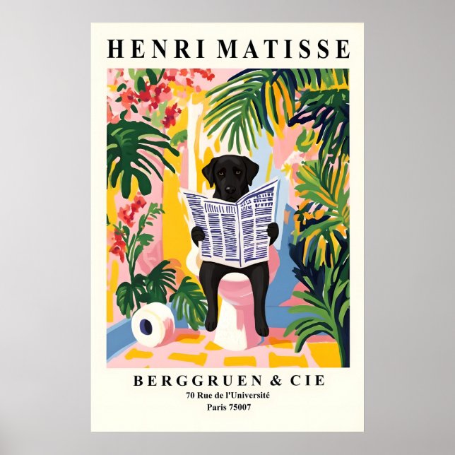 Póster Black Labrador on Toilet Print Funny Matisse (Frente)