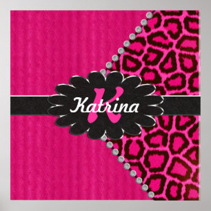 Póster Black Leather Monogram on Pink Cheetah