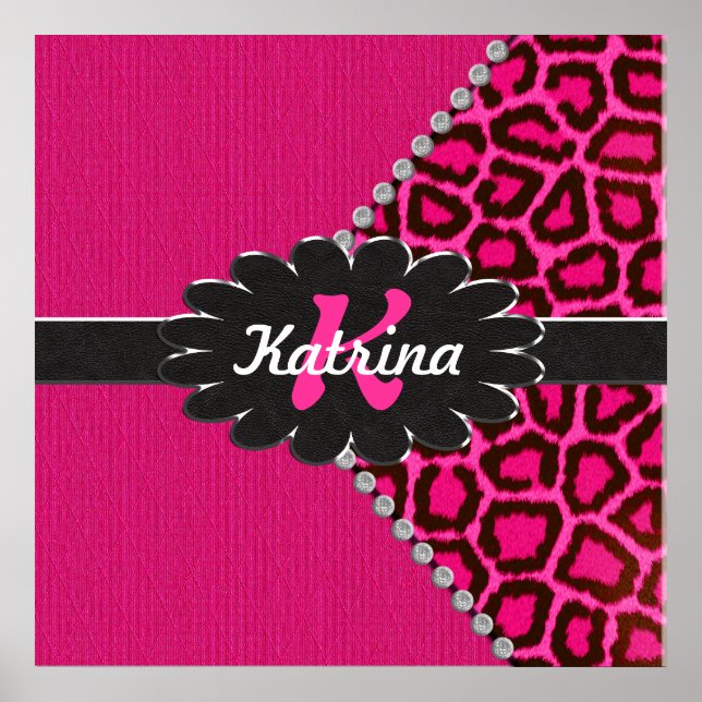 Póster Black Leather Monogram on Pink Cheetah (Frente)
