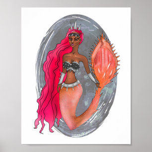 Póster Black Leather Rose Gold Warrior Princess Mermaid