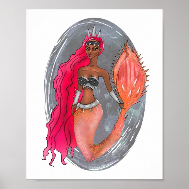 Póster Black Leather Rose Gold Warrior Princess Mermaid (Frente)