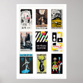 Póster Black Matchbox Labels Grid Print, Vintage Ephemera