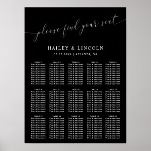 Póster Black Minimal Wedding Seating Chart