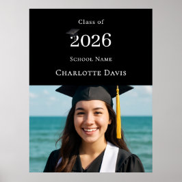 Póster Black photo modern Graduation Party welcome