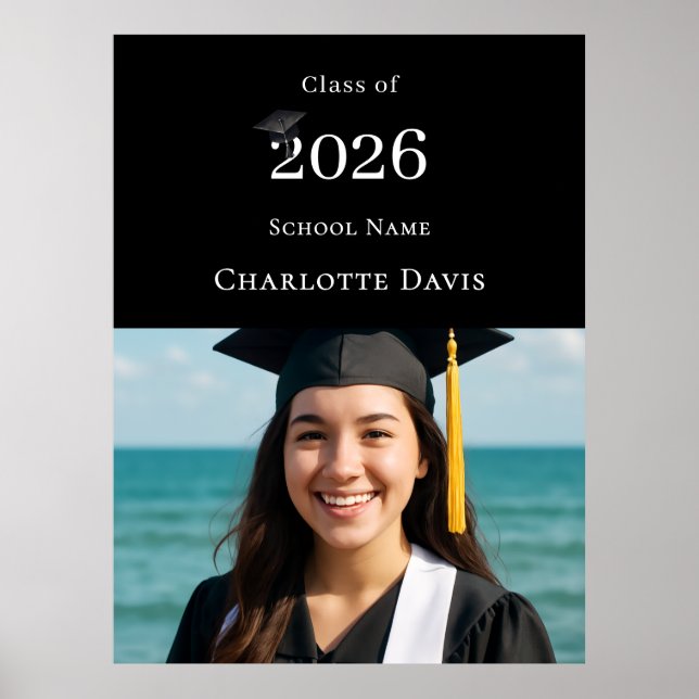 Póster Black photo modern Graduation Party welcome (Frente)