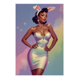Póster Black Pin Up Easter Bunny Ears