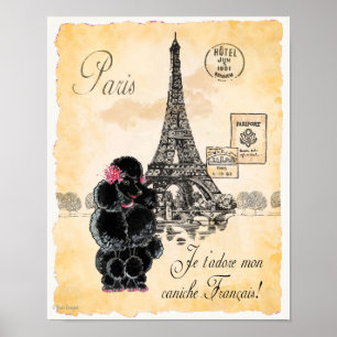 Póster Black Poodle Eiffel Tower Paris Art Print