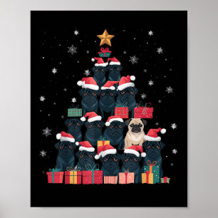 Póster Black Pug Christmas Tree Dog Santa Xmas Merry Dogm