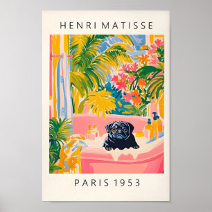 Póster Black Pug En Bañera, Funny Poster De Baño Para Do