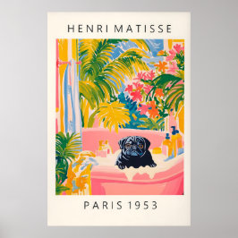 Póster Black Pug in Bathtub Art Print Funny Dog Bathroom