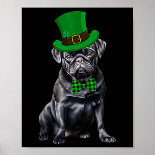Póster Black Pug Patricks Day Gorra Funny St Patricks Day