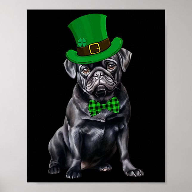 Póster Black Pug Patricks Day Gorra Funny St Patricks Day (Frente)
