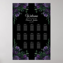 Póster Black Purple Floral Elegant Wedding Gothic