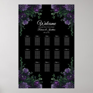 Póster Black Purple Floral Elegant Wedding Gothic