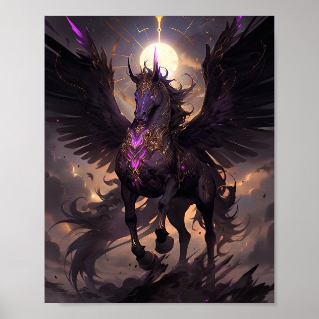 Póster Black Purple Unicorn Fantasy Art (Frente)