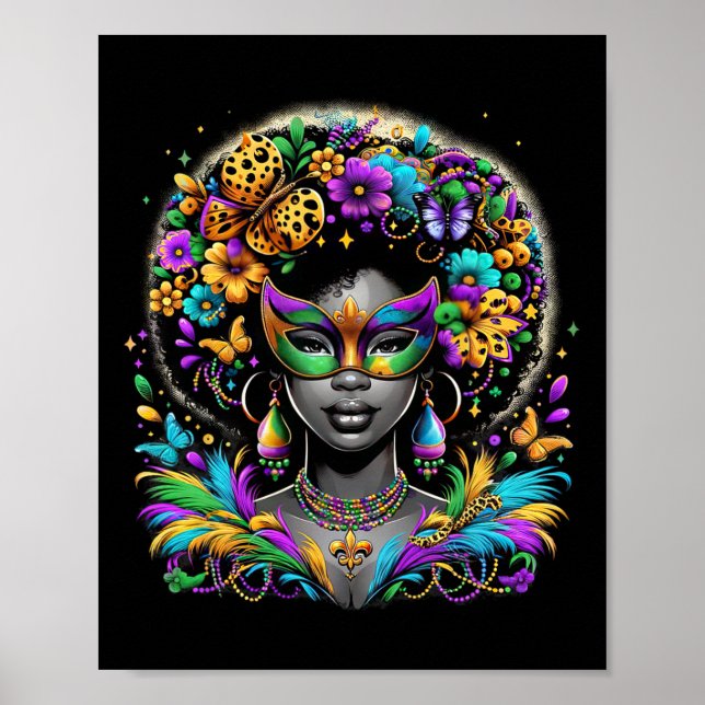 Póster Black Queen Afro African Beads Máscara Mardi Gras  (Frente)
