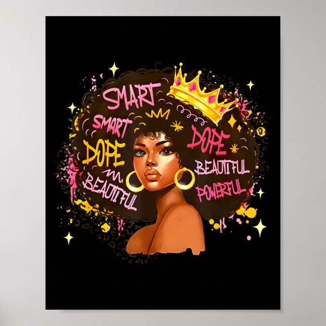 Póster Black Queen Dripng Afro Melanin Black History Mont (Frente)