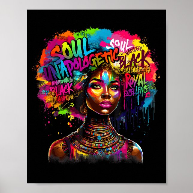Póster Black Queen Dripng Afro Melanin Black History Mont (Frente)