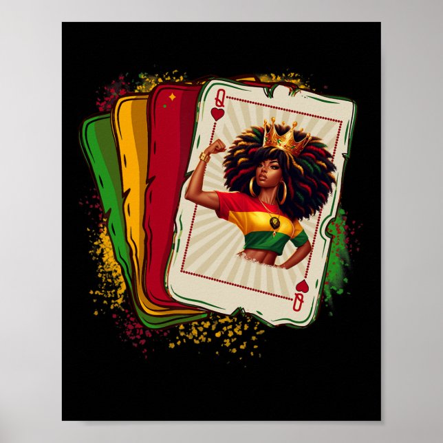 Póster Black Queen Of Hearts Card Deck Game Orgulloso Neg (Frente)