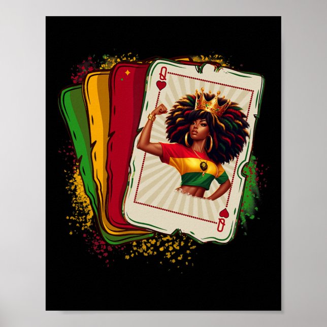 Póster Black Queen Of Hearts Card Deck Game Proud Black H (Frente)