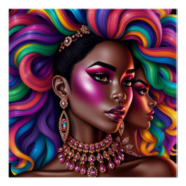 Póster Black queen pastel rainbow melanin sista