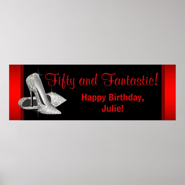 Póster Black Red Glitter High Heels Birthday Party Banner (Frente)