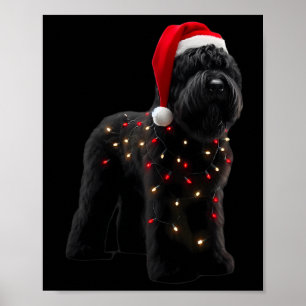 Póster Black Russian Terrier Santa Hat Navidades Luces D