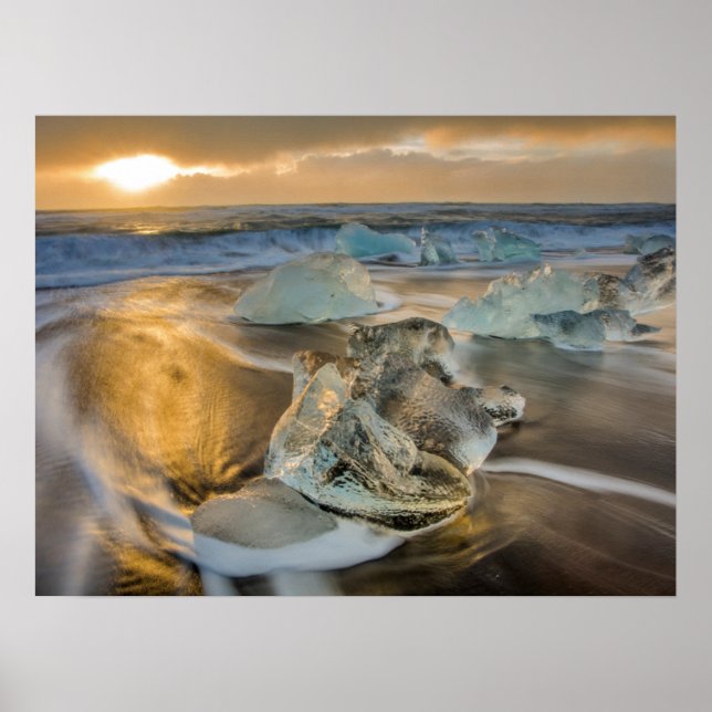 Póster Black Sand Beach | Jokulsarlon Islandia meridional (Frente)