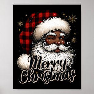 Póster Black-santa Claus Merry Christmas Plaid Festive