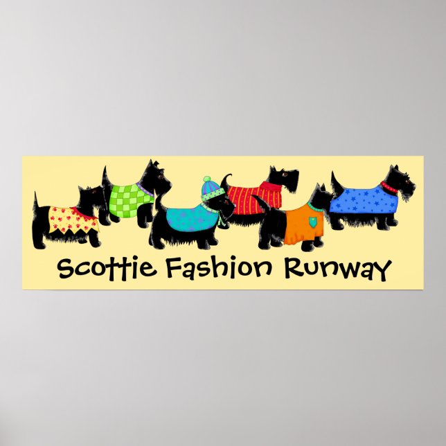 Póster Black Scottie Perros Moda Runway Art Amarillo (Frente)