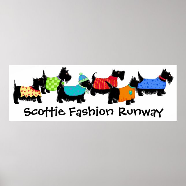 Póster Black Scottie Terrier Dogs Fashion Runway Art (Frente)