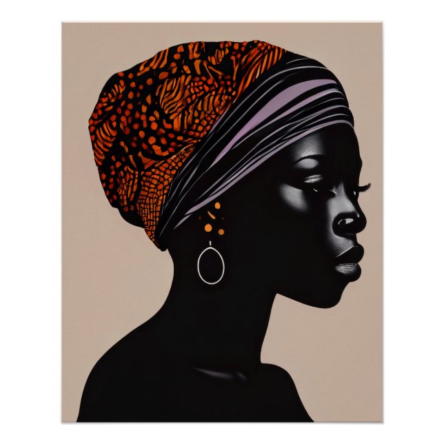 Póster Black Silhouette African American Woman Head Wrap (Anverso)