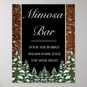 Póster Black Snowy Wood & Forest Mimosa Bar Wedding Sign