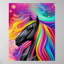 Póster Black Stallion Colorful Mane