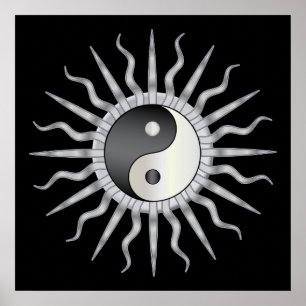 Póster Black Starburst Yin Yang