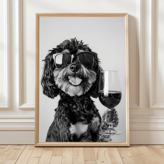 Póster Black & Tan Cavapoo Drinking Wine Wall Art, Black  (Subido por el creador)