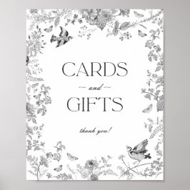 Póster Black Toile De Jouy Floral Cards and Gifts Rótulo
