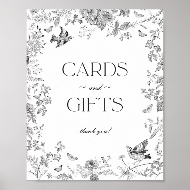 Póster Black Toile De Jouy Floral Cards and Gifts Rótulo (Frente)