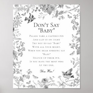 Póster Black Toile De Jouy No Dice Juego De Baby Shower