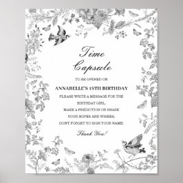 Póster Black Toile Floral Time Capsule Baby Birthday Game