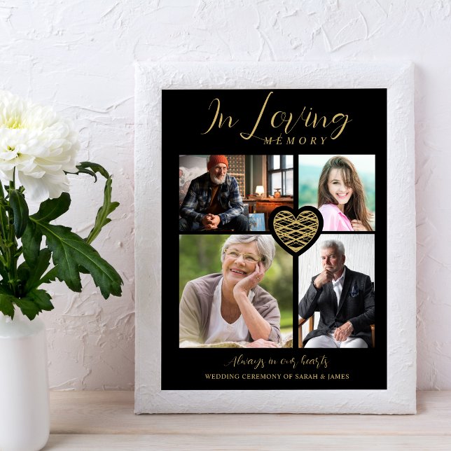 Póster Black Trendy Collage 4 Photos Modern Heart Wedding (Subido por el creador)