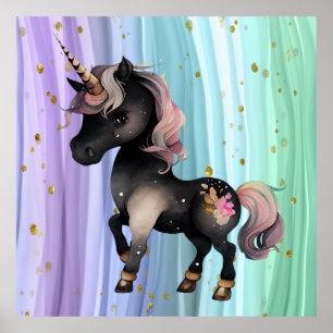 Póster Black Unicorn Púrpura Tail