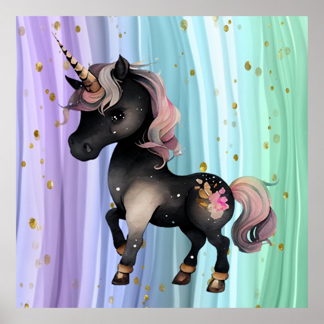 Póster Black Unicorn Púrpura Tail (Frente)