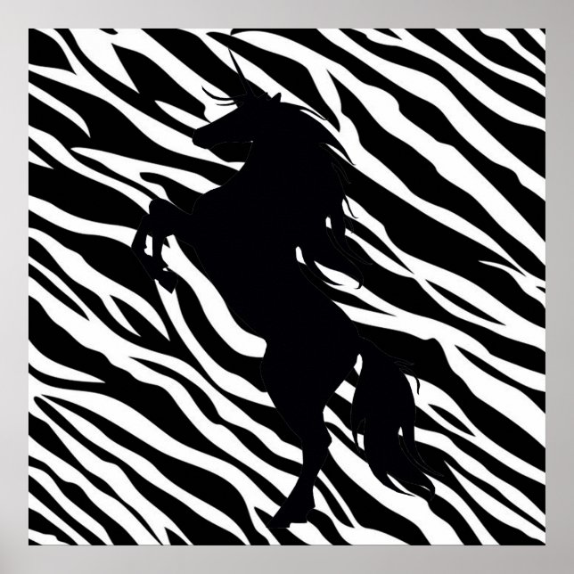 Póster Black Unicorn Silhouette On Zebra Print Poster (Frente)