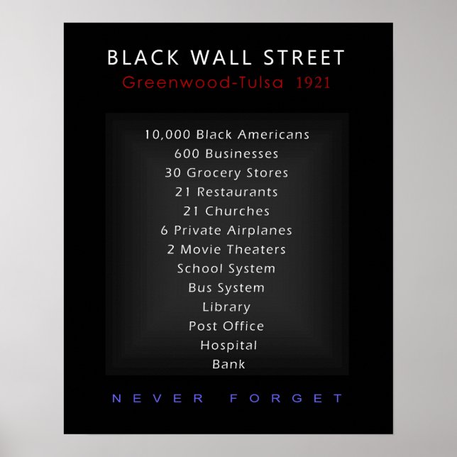 Póster Black Wall Street - Nunca Olvidar (Frente)