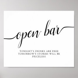 Póster Black & White Calligraphy Wedding "Open Bar" Sign