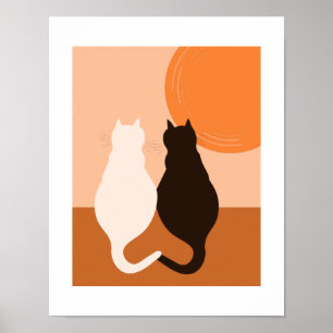 Póster Black & White Cat Pair - Orange Kitchen Wall Decor